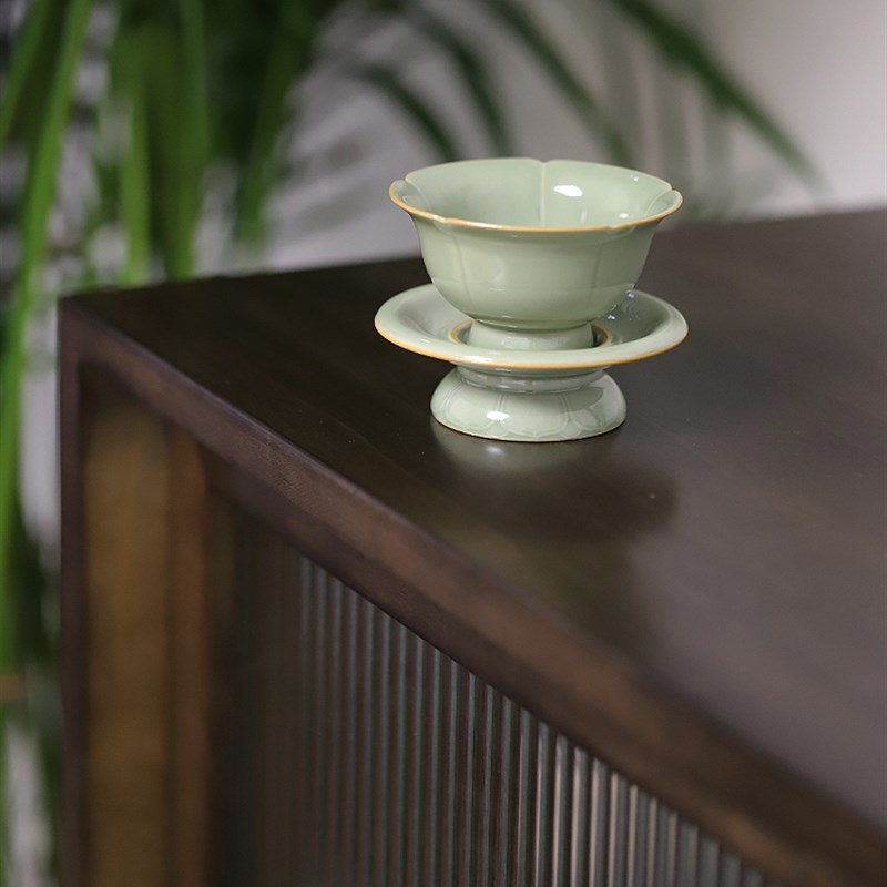 秘色瓷 纯手工茶杯 莲花套杯茶具青瓷品茗杯陶瓷主人杯茶盏