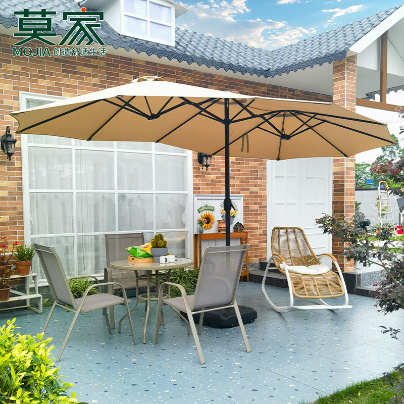 莫家户外伞遮阳伞庭院三头中柱伞大太阳伞室外露营外摆商用沙滩伞