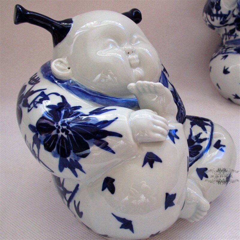 手做瓷景德镇雕塑青花瓷娃娃装饰摆件创意工艺品礼品生日结婚礼物