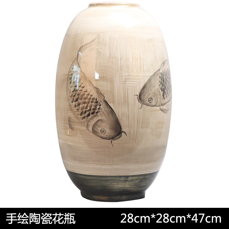 新中式彩绘鲤鱼陶瓷花瓶样板房家居客厅花器装饰售楼处博古架摆件