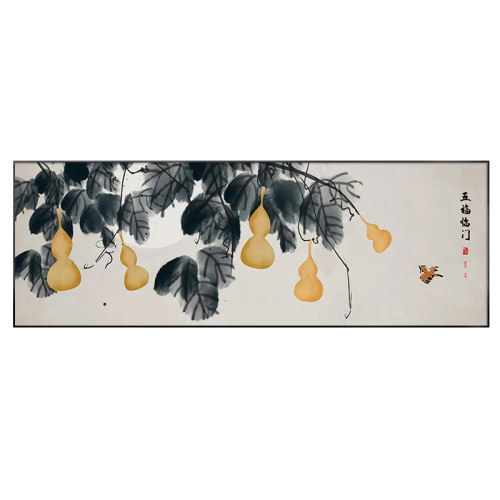 五福临门新中式客厅装饰画沙发背景墙横幅挂画茶室办公室葫芦网红