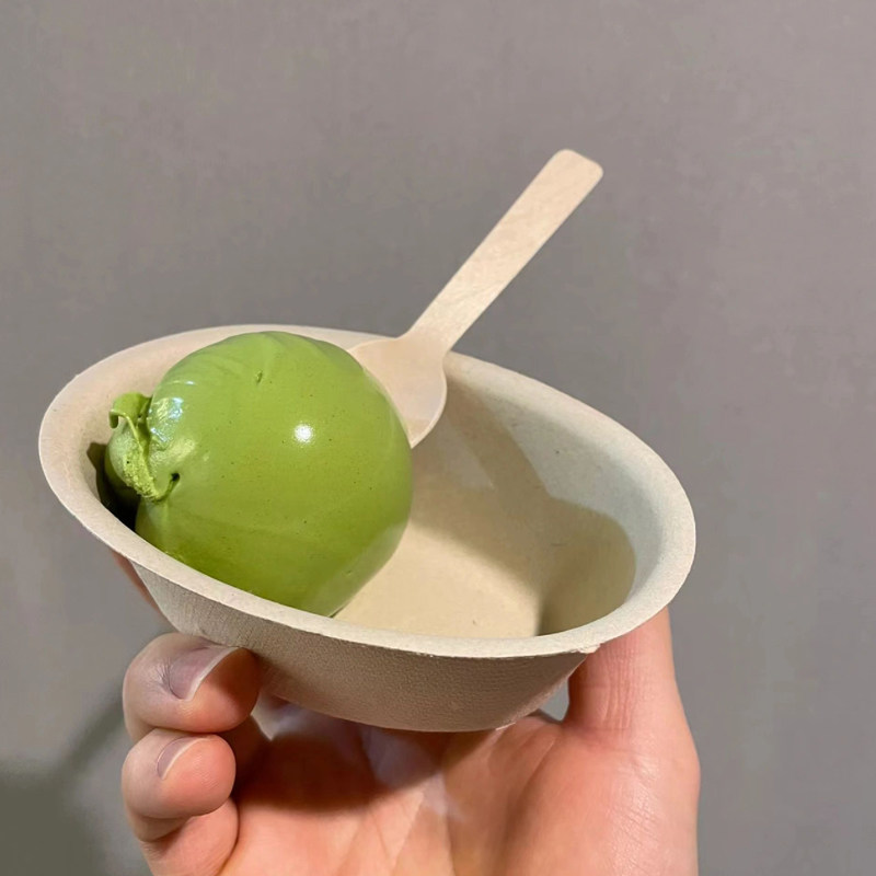 网红一次性纸浆浴缸杯刨冰碗冰激凌杯椭圆打包碗绵绵冰商用小吃碗图片