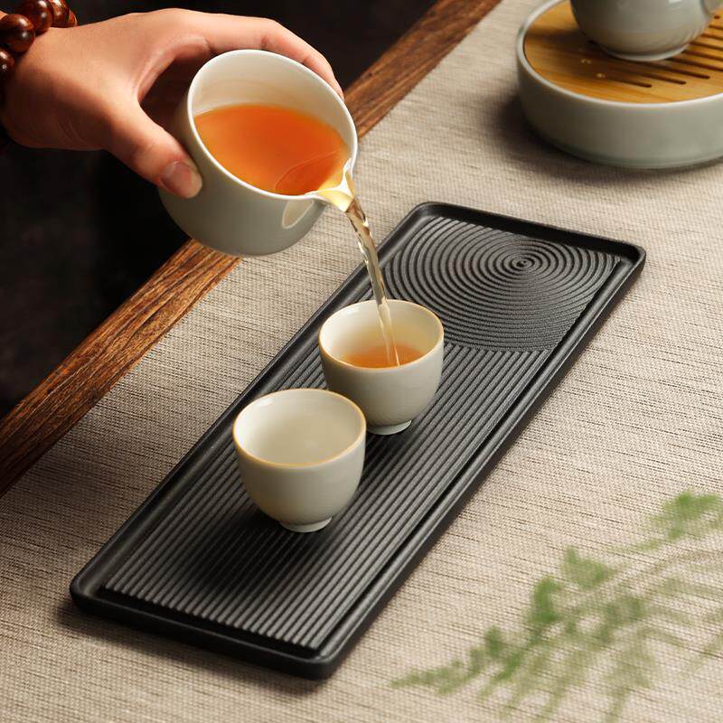 枯山水禅意茶盘日式陶瓷干泡盘复古茶托盘家用奉茶盘长方形茶台大