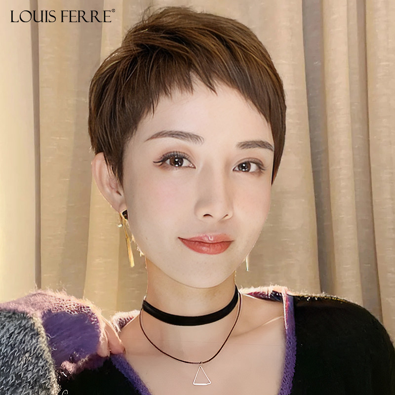 二次元狗啃浏海假发女短发全真自然全头套真发假发全真人发假发套