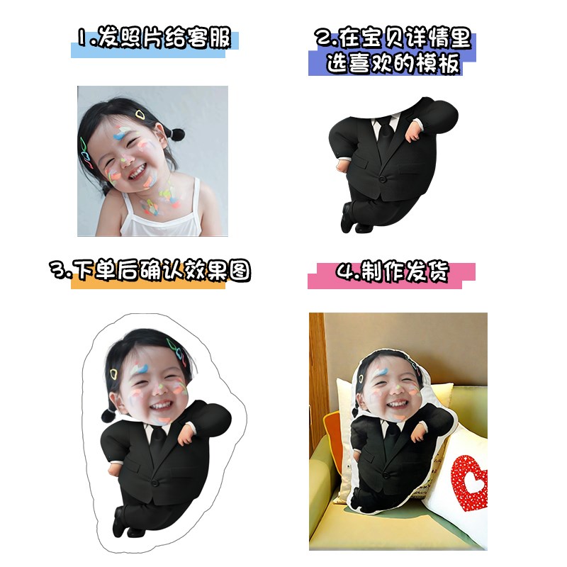 定制抱枕真人形玩偶头像可印宝宝老板照片diy可爱娃娃来图定做图片
