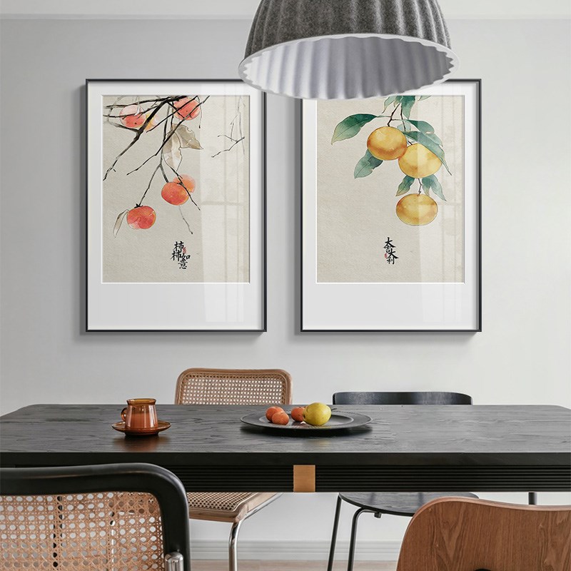 网红吉祥水果新中式餐厅墙面装饰画日式饭厅餐桌厨房背景挂画客厅