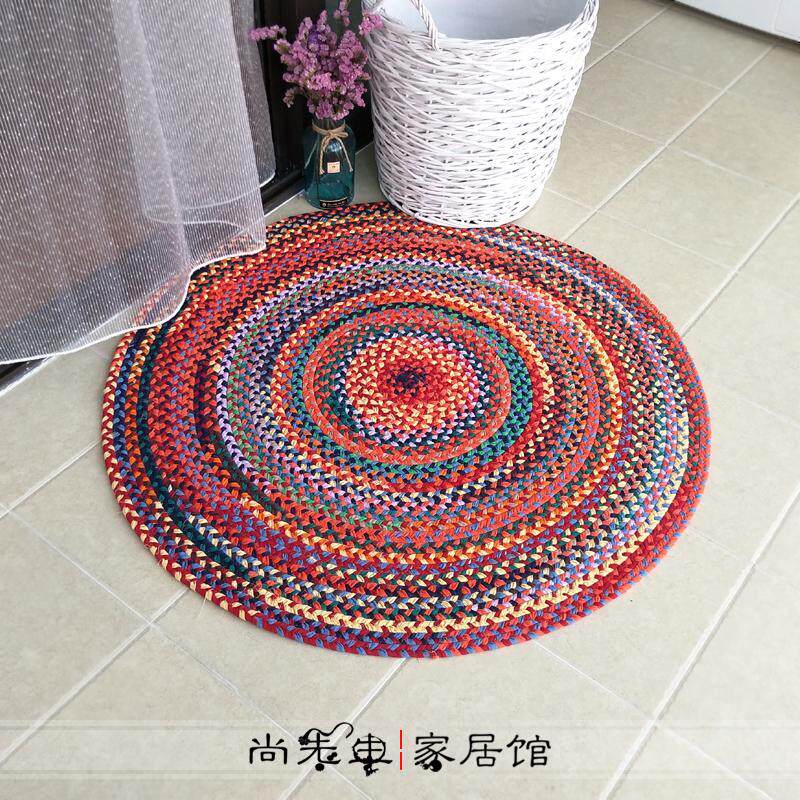 出口欧美手工编织圆形棉布地毯地垫客厅茶几阳台电脑椅吊椅地垫子