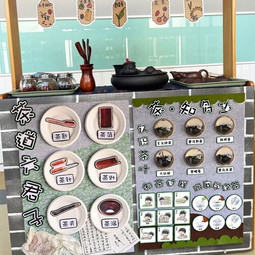 幼儿园区域区角环创材料主题茶艺区中式场景古风活动布置墙贴