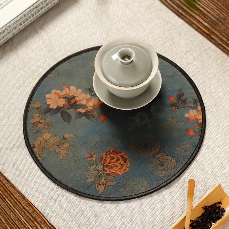 中式古典锦缎茶席提花海棠干泡垫家用布艺茶壶垫隔热茶垫茶道零配