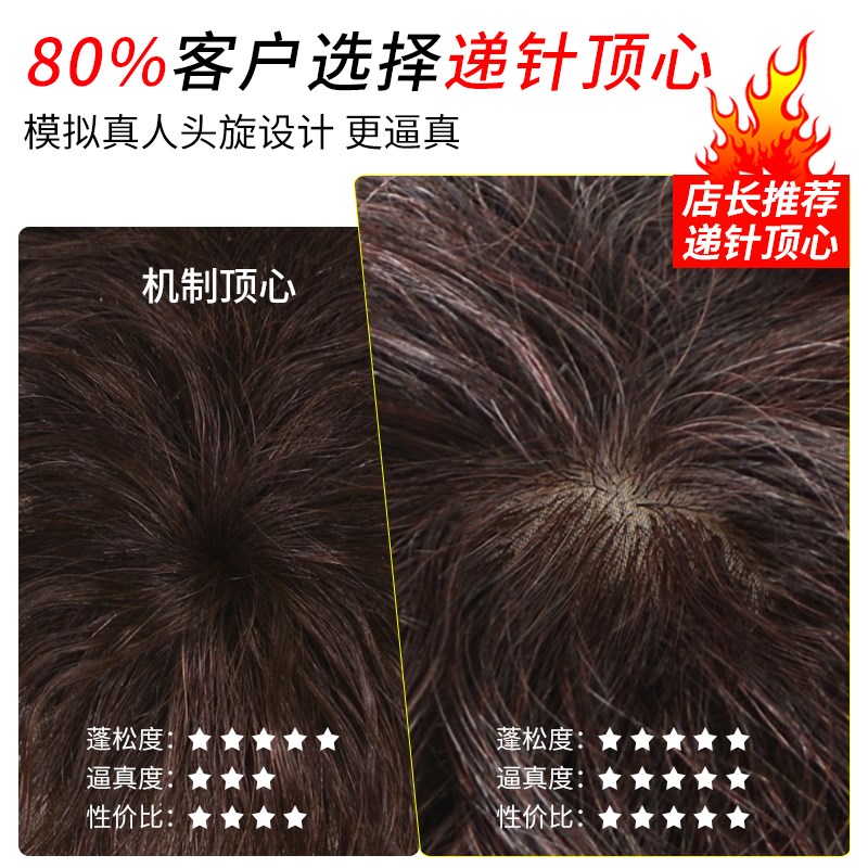 中老年假发片增发量蓬松玉米烫卷发遮白发自然隐形真发头顶补发片