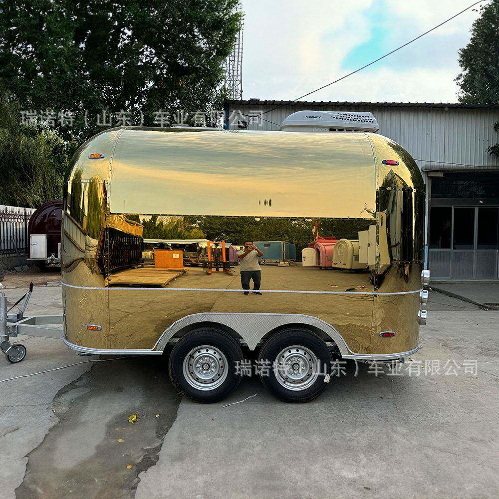 锈外贸出口金色瑞诺特不钢移动牵引摆摊冰餐炸车鸡汉堡淇淋小吃车