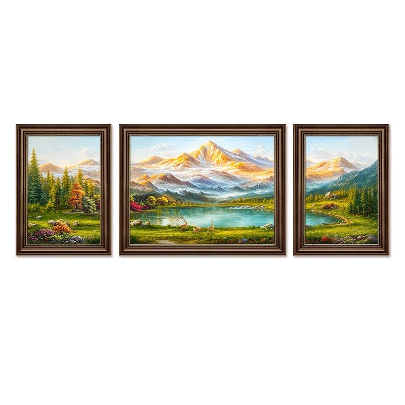 山水画靠山图风景油画美式客厅装饰画聚财沙发背景墙挂画欧式壁画