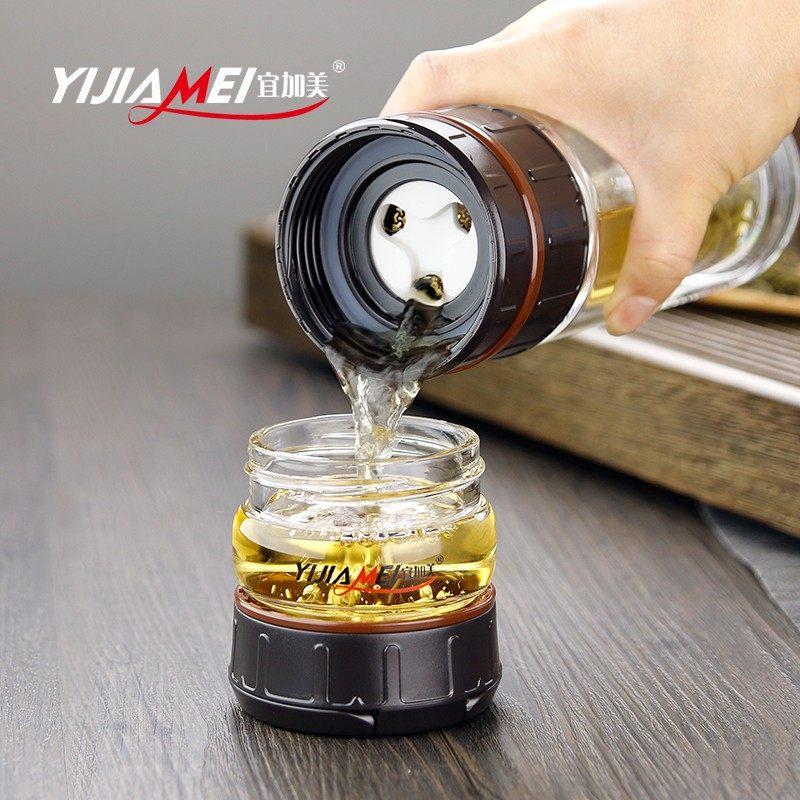 宜加美茶水分离双层玻璃杯男女士泡茶叶旋转陶瓷定位水杯子随手杯