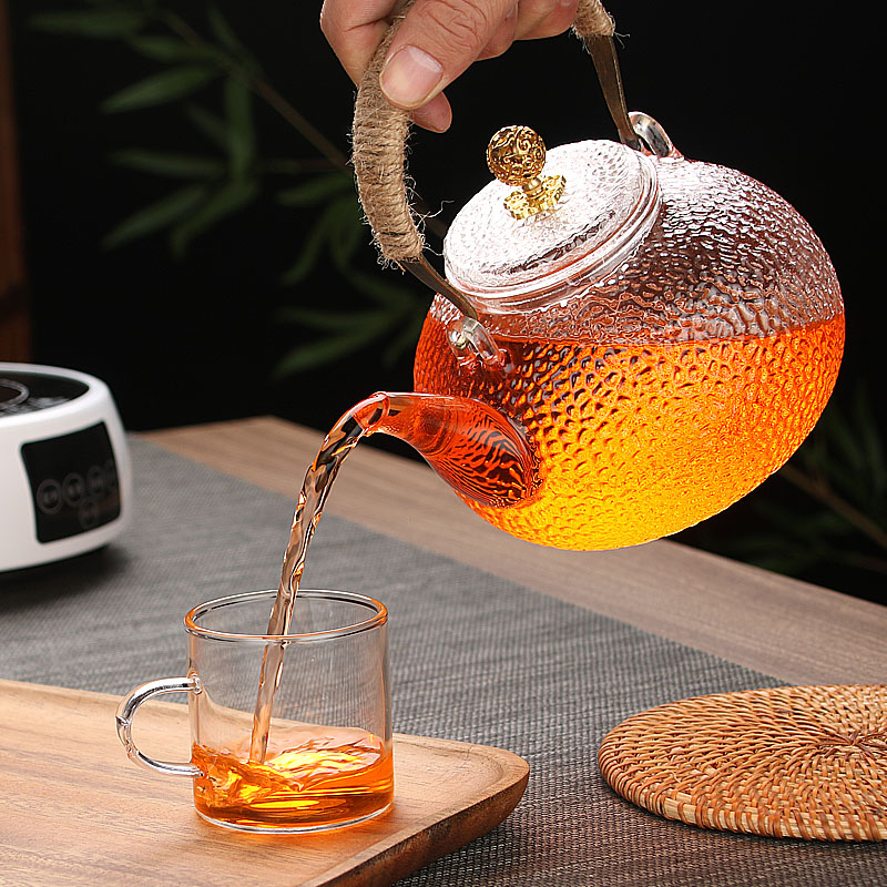 加厚铜把玻璃锤纹壶煮茶壶电陶炉烧水壶白茶煮茶器煮茶炉套装家用