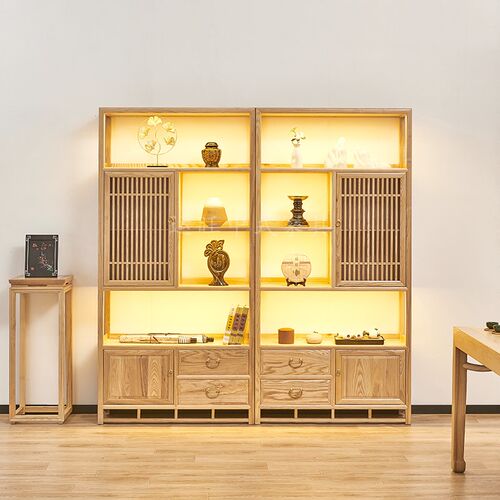 新中式实木博古架白蜡木置物架茶叶架展示架禅意茶室展示架收纳柜