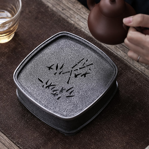草木祠 四方形古锡壶承蓄水干泡盘茶台日式创意复古功夫茶具壶垫