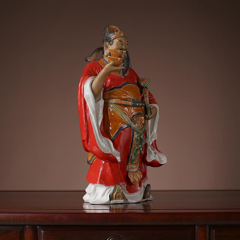 石湾陶瓷公仔大师工艺精品家居酒柜玄关门客厅镇宅装饰品财神摆件