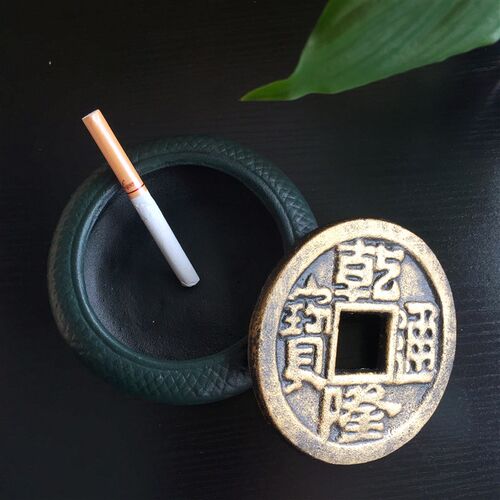包邮创意怀旧全铸铁烟缸个性带盖烟灰缸办公家居装饰品古币烟缸