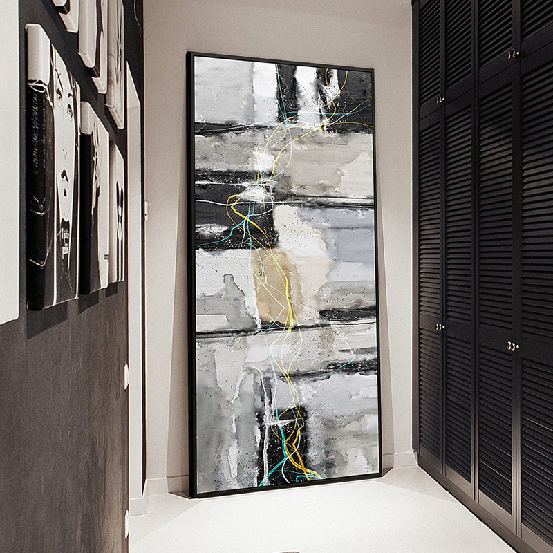 轻奢抽象玄关装饰画流彩撞色几何餐厅挂画竖版挂画沙发背景墙单幅