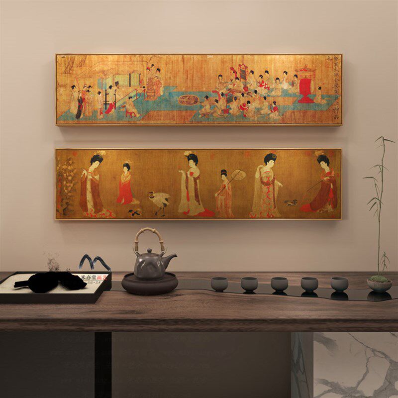 米亦堂x簪花仕女图 新中式唐代横幅仿古国画客厅餐厅卧室床头挂画