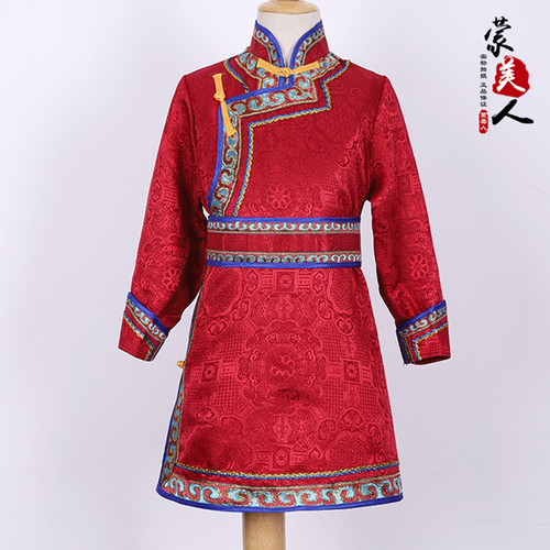 儿童蒙古袍传统长袍生活装蒙古族服装男童女童六一活动舞蹈演出服