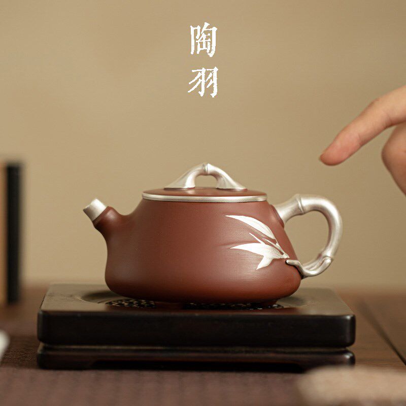 紫砂鎏银节节高升壶陶瓷家用泡茶壶单壶大号冲茶器功夫茶具茶盏