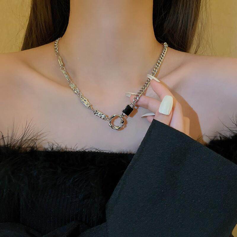 XEC纯甜银项链女不规则几何小众高级感辣妹潮简毛衣链奢轻酷约锁