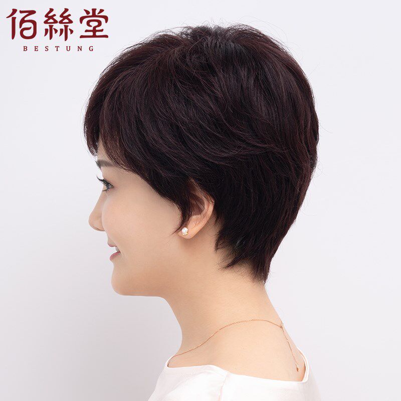假发女短发中老年真发发套妈妈短卷发自然全真人发头套化疗假头发