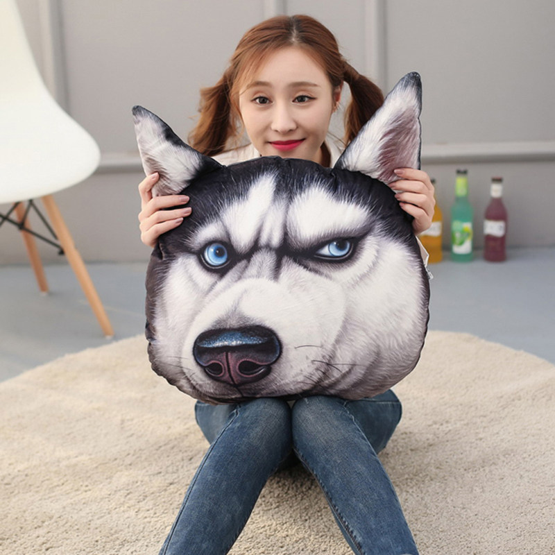 3D二哈抱枕doge神烦狗头靠垫哈士奇暖手座椅腰靠床头靠枕沙发靠背