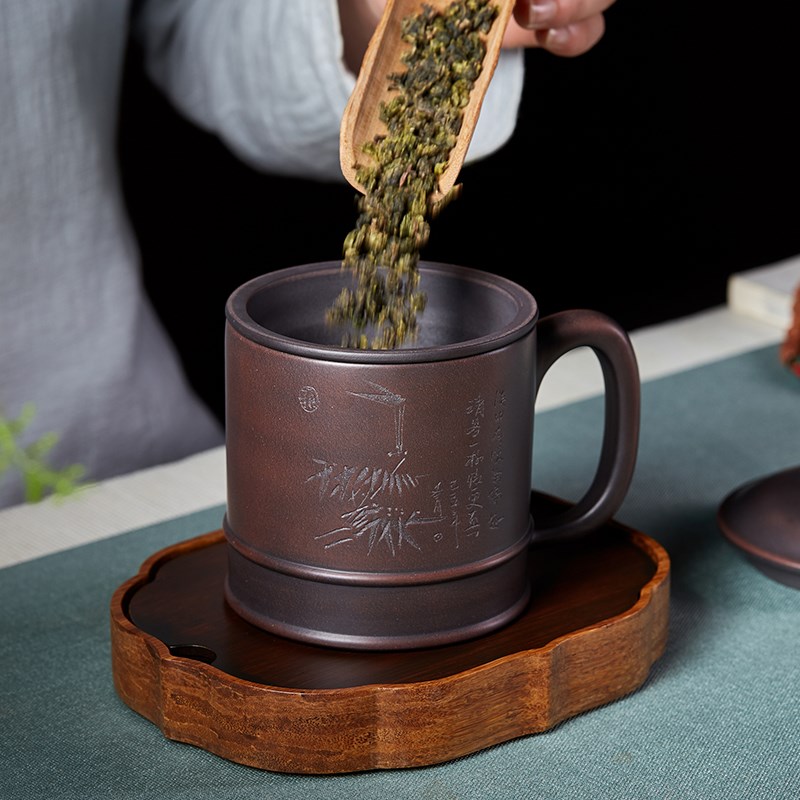 宜兴原矿紫砂盖杯窑变紫砂杯泡茶杯男士个人专用办公室杯功夫茶杯
