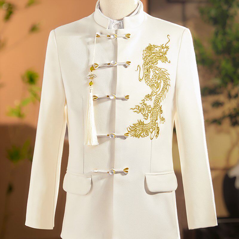 男童国风西装主持人礼服新中式白色国风演出服中山装诗朗诵中山装