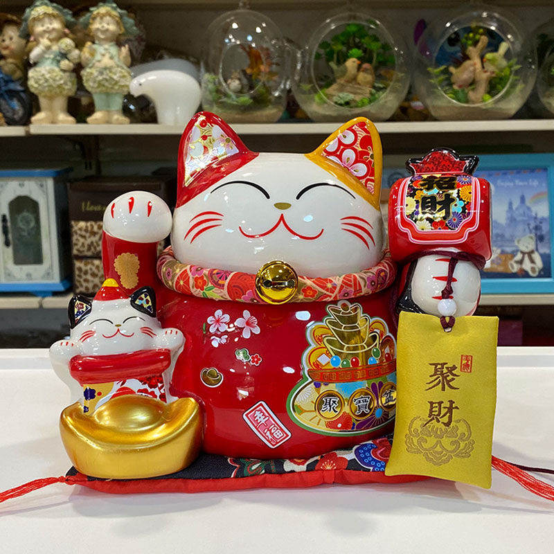 千万两招财猫摆件红色开业礼品发财猫新居乔迁店铺收银台装饰摆设