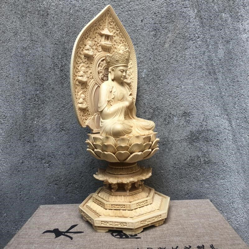 桧木精雕毗卢遮那佛大日显广眼藏如来实木家居佛门寺院供奉工艺品