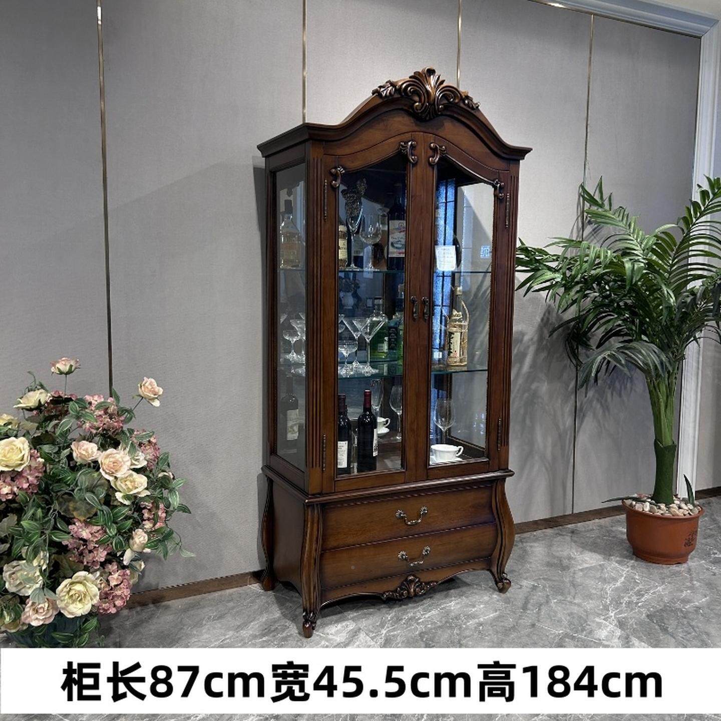 美式实木双门柜厅靠墙酒欧式复古玻璃装饰展2023双门示置物客架厅