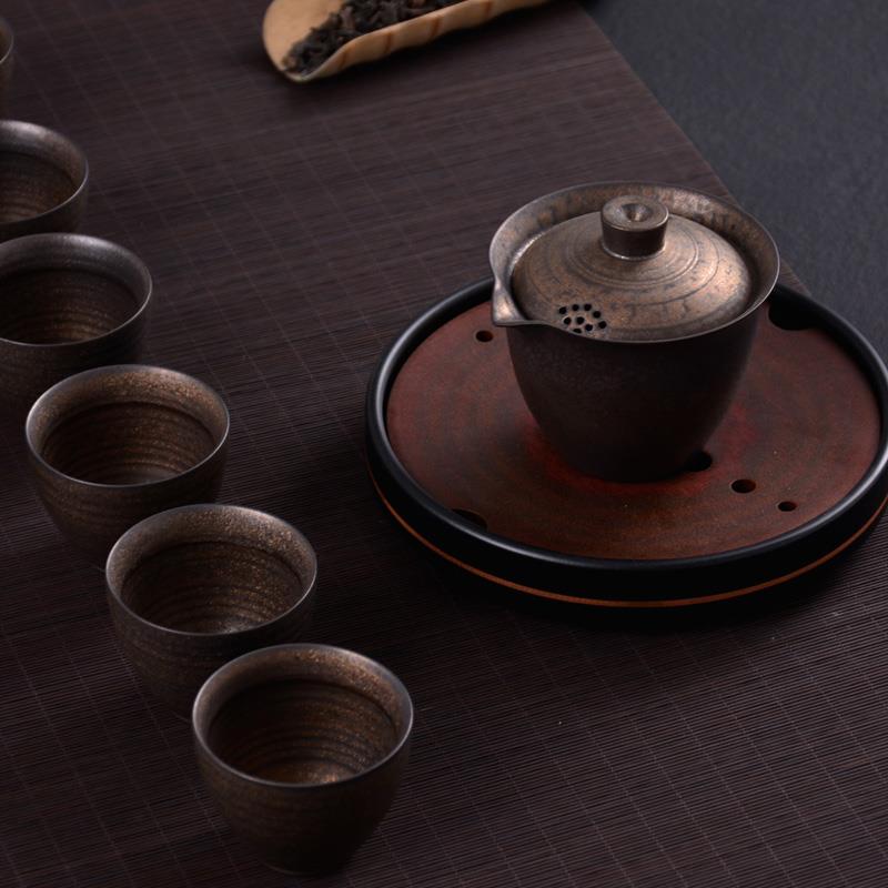 陶瓷茶碗三才盖碗茶杯功夫茶具泡茶粗陶手抓壶单个大号套装带盖子