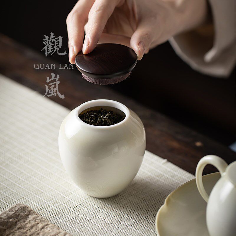 观岚复古青灰釉陶瓷茶叶罐干果密封罐中式家用存储罐茶仓醒茶盒罐