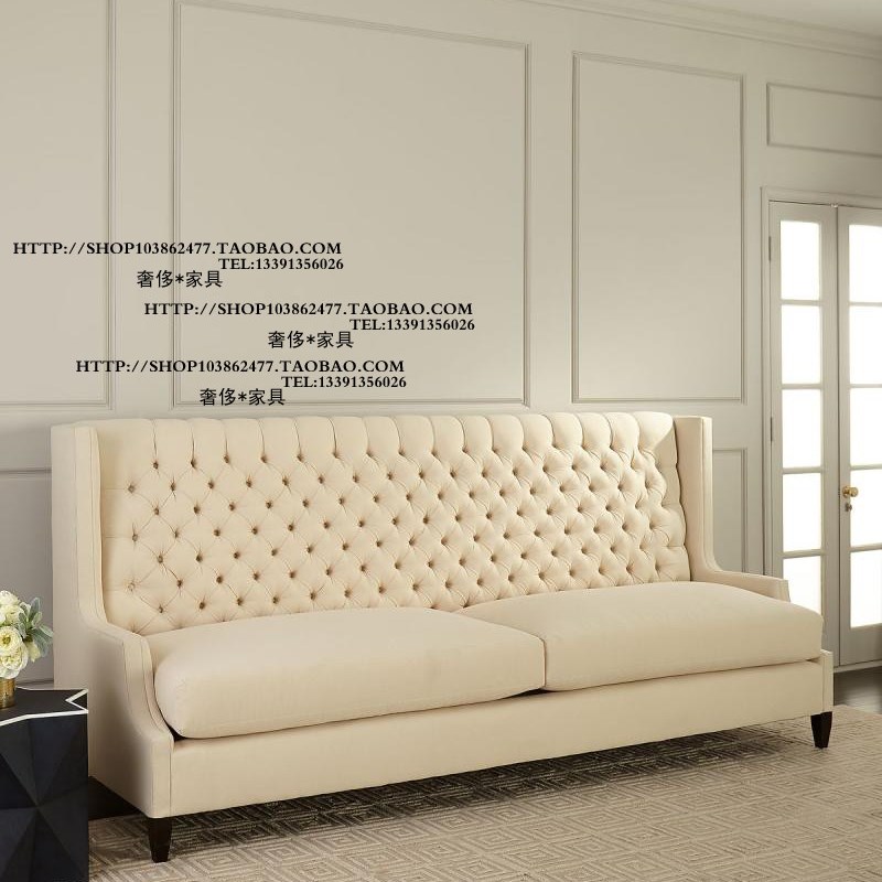 北欧美式法式乡村纽扣布艺双人三人位高背沙发影楼样板房客厅家具