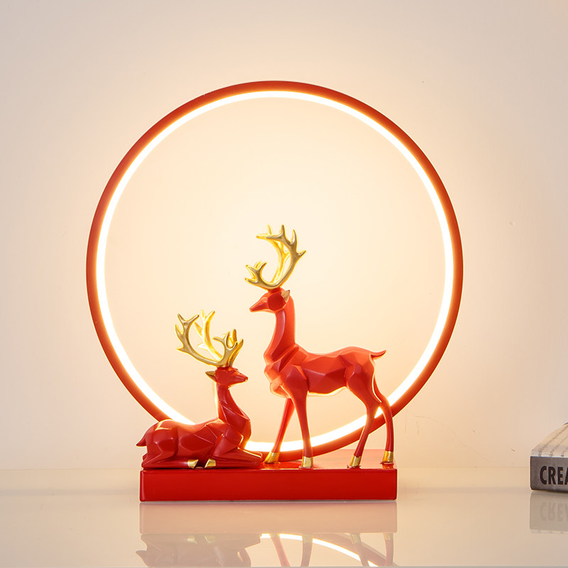 婚房红色长明台灯结婚陪嫁LED变光铝材质灯具一对礼灯
