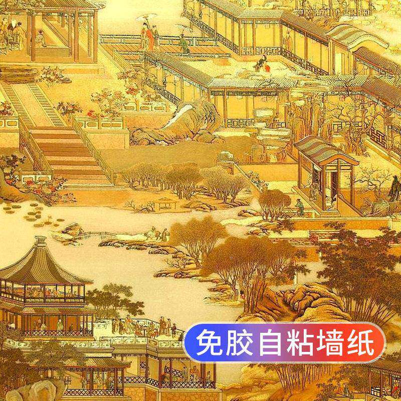 新壁中饭式墙纸DSV自祥云店餐厅贴纸酒店粘大红色墙贴佛堂佛龛自