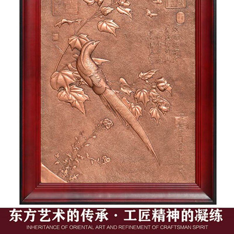 紫铜浮雕画新中式餐厅玄关挂画走廊立体装饰画电表箱竖版壁画麋鹿