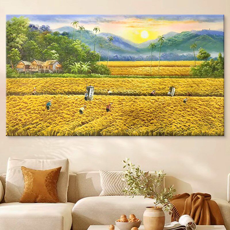 丰收麦田纯手绘油画装饰画立体大麦客厅沙发背景墙挂画横幅肌理画