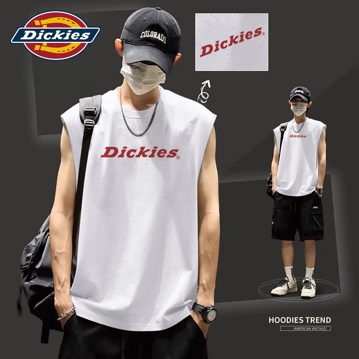Dickies白色纯棉运动背心男款