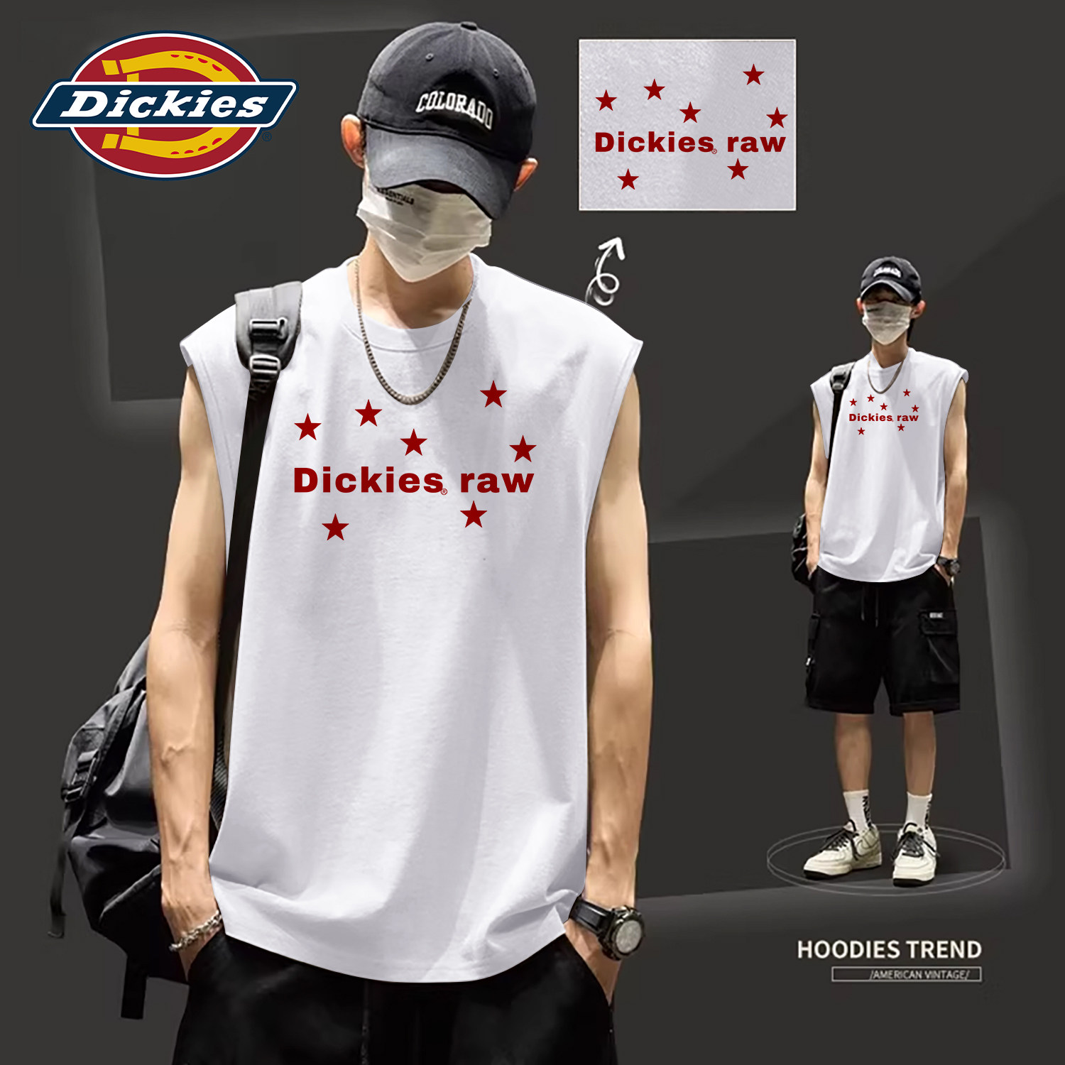 Dickies白色纯棉无袖背心