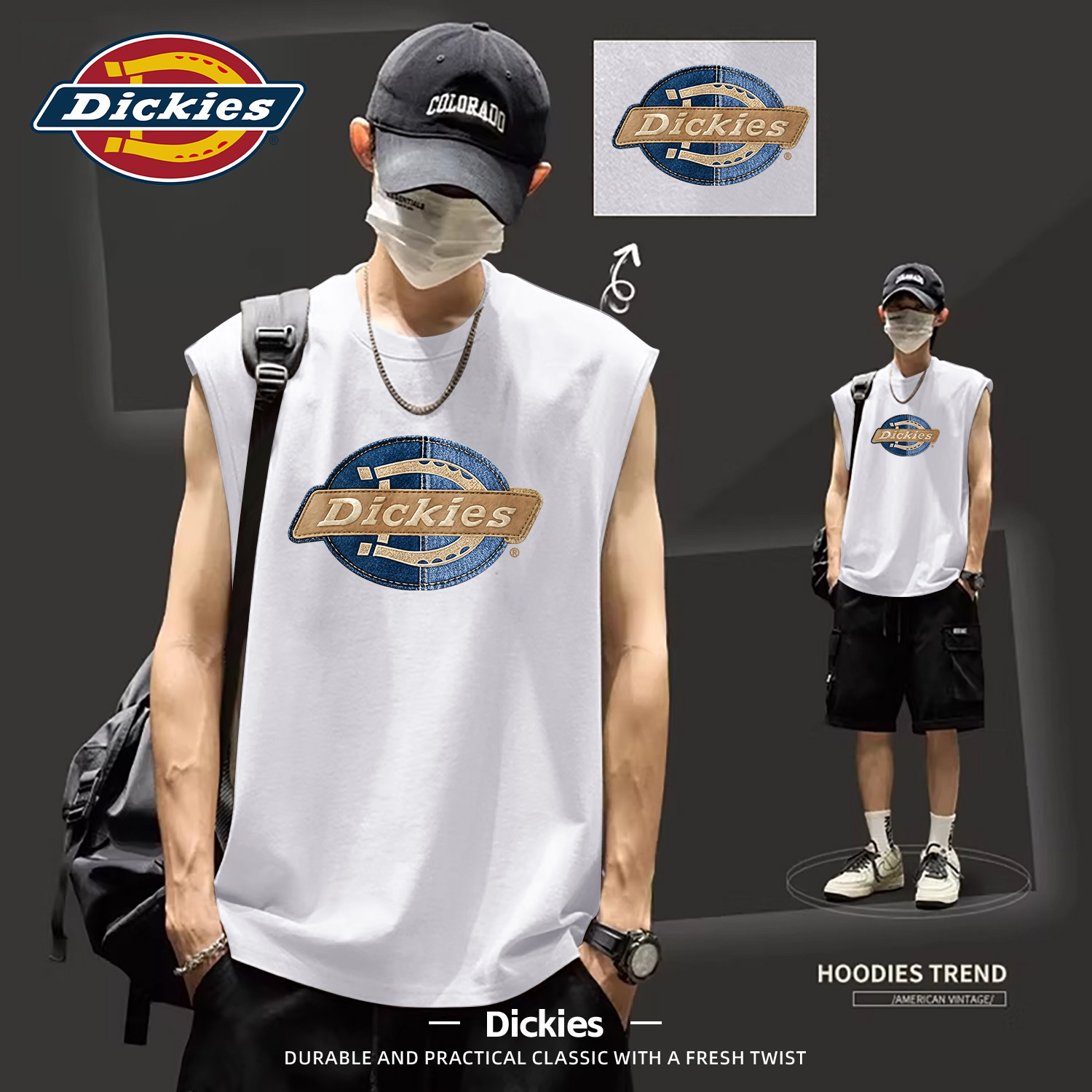 Dickies白色纯棉无袖背心