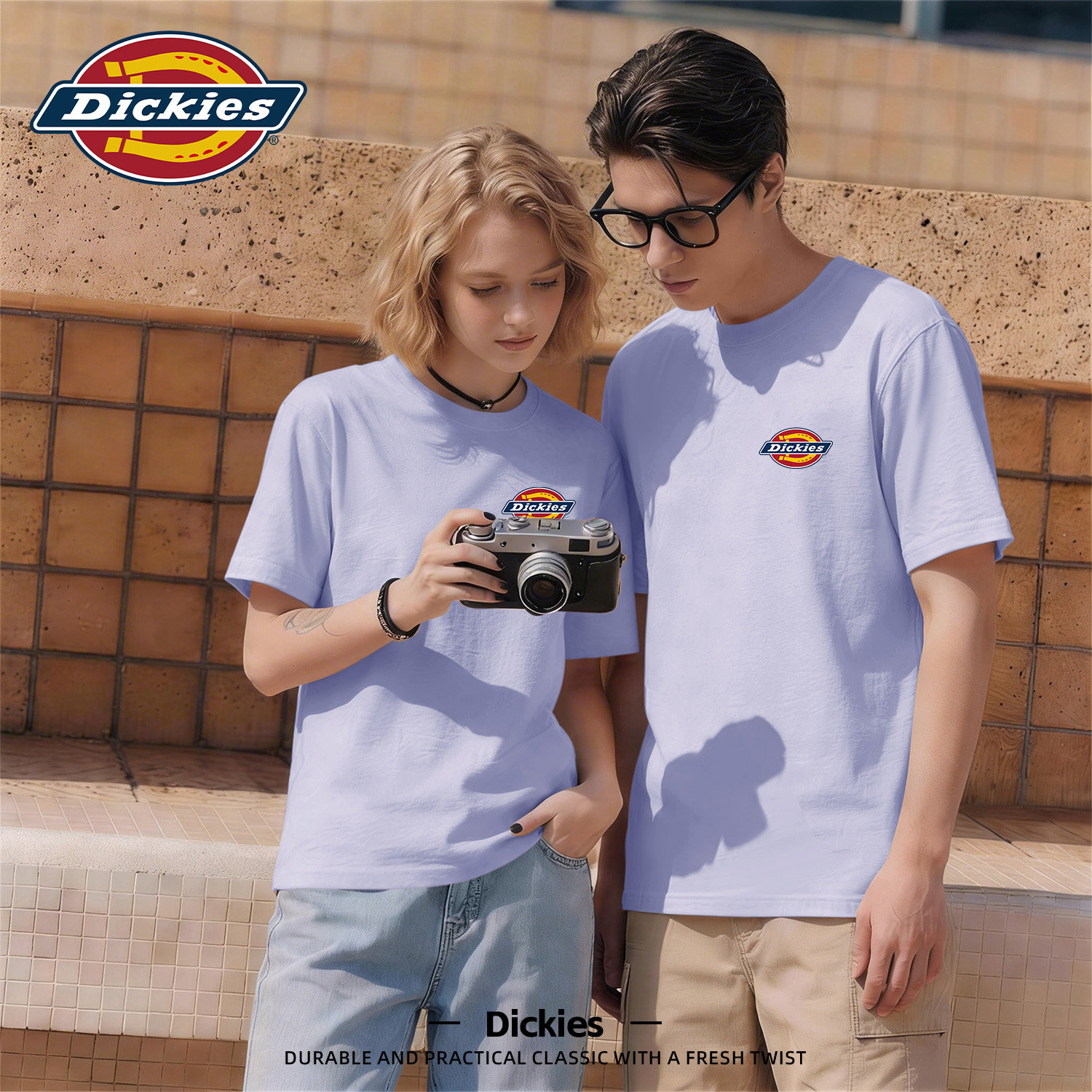 Dickies浅紫色纯棉圆领短袖T恤男生2026夏季新款基础款口粮t恤衫