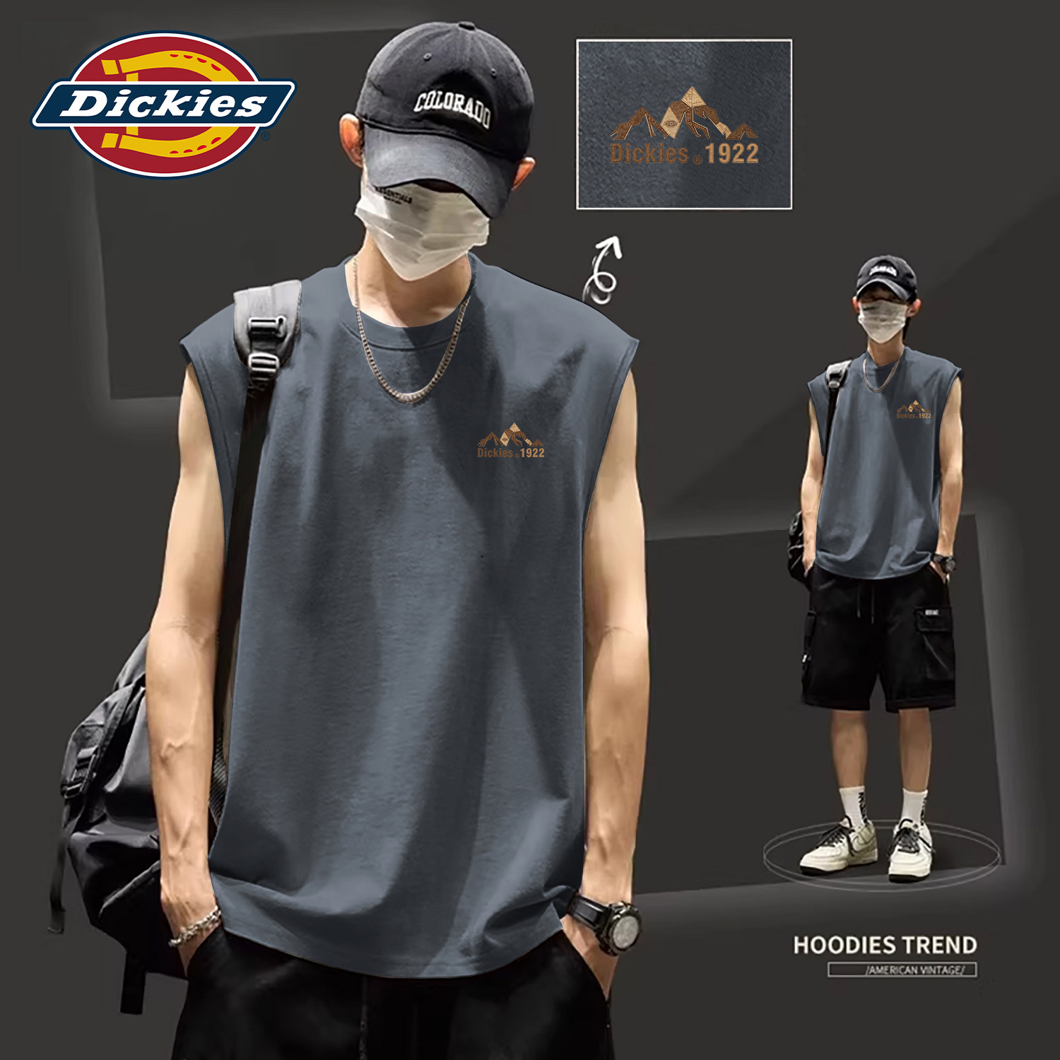 Dickies深灰色纯棉背心男款