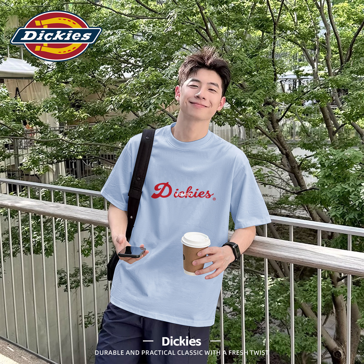 Dickies冰川蓝纯棉圆领短袖t恤男生2026夏季新款基础款透气体恤衫