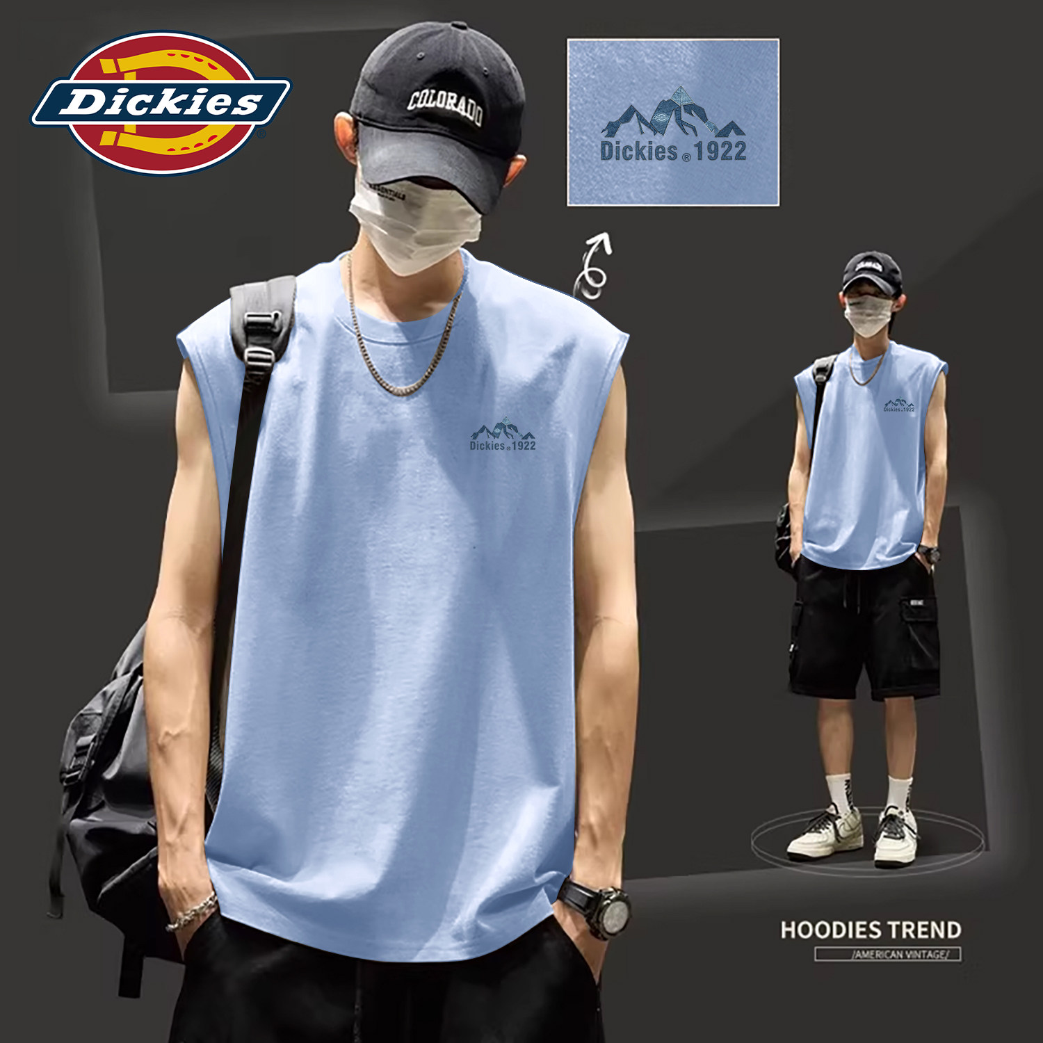 Dickies蓝色纯棉背心男款