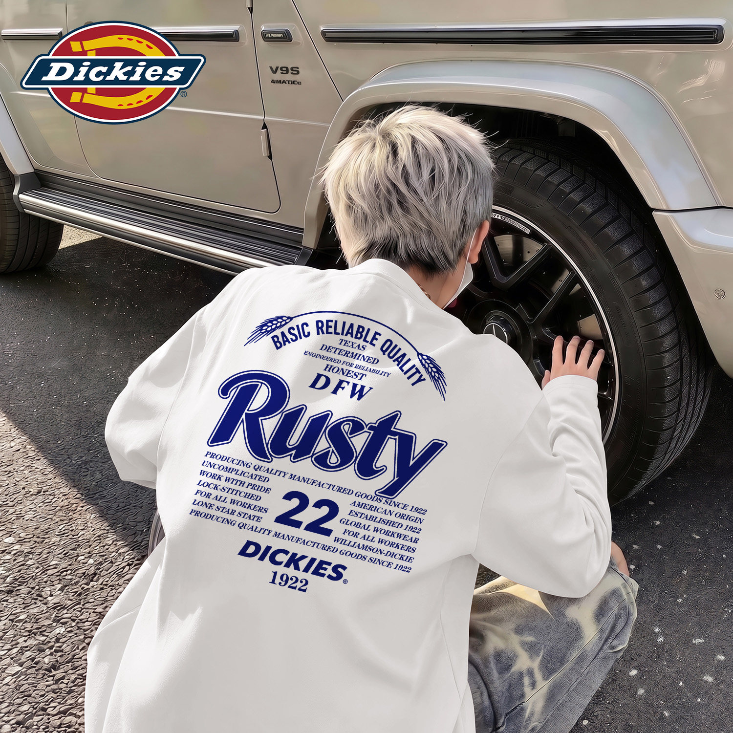 Dickies白色男士潮牌圆领长袖t恤