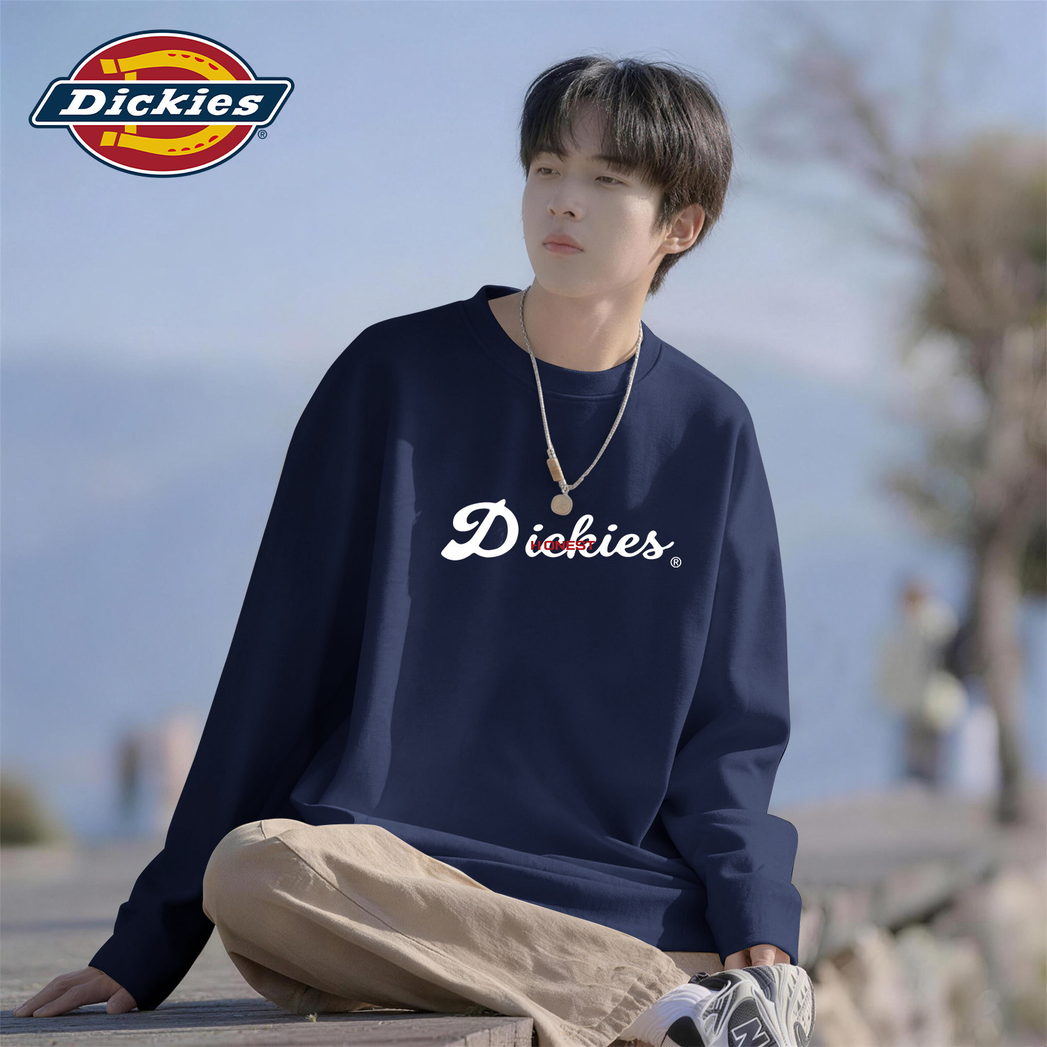Dickies字母潮牌男女长袖2026秋季新款休闲百搭圆领情侣打底衫T恤